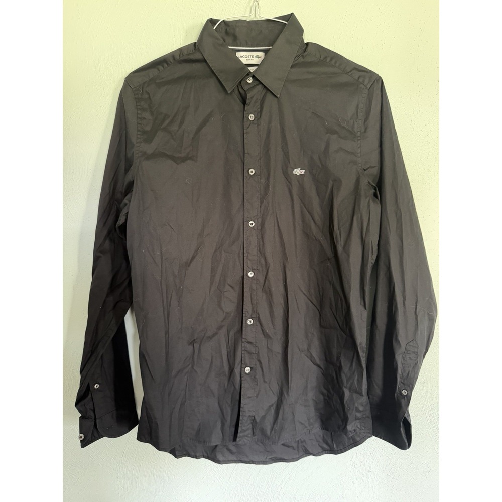 Lacoste slim-fit long-sleeve button-down collared shirt embroidered Sz 16.5